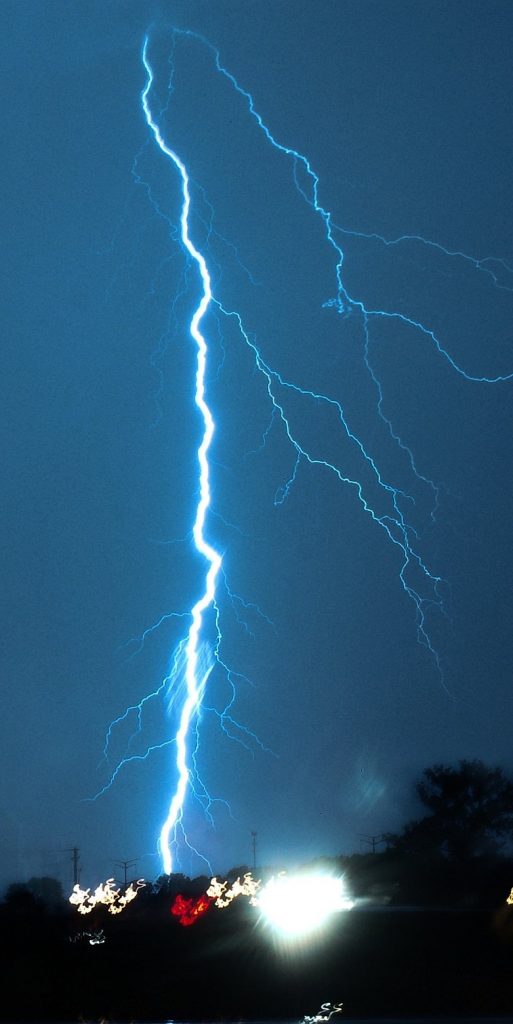 Image of a bolt of lightning at night time, from Now Press Play's Superheroes PSHE Experience