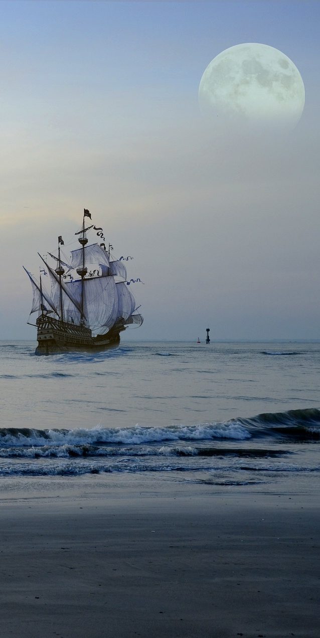 Picture of a pirate ship setting sail across the sea, from Now Press Play's ks1 maths learning resource