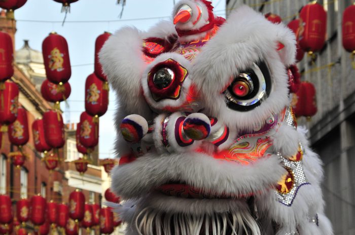 Photograph of a Nian puppet at a Chinese New Year celebration.