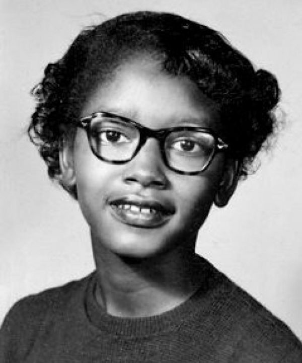 Black and white image of American civil rights activist Claudette Colvin.