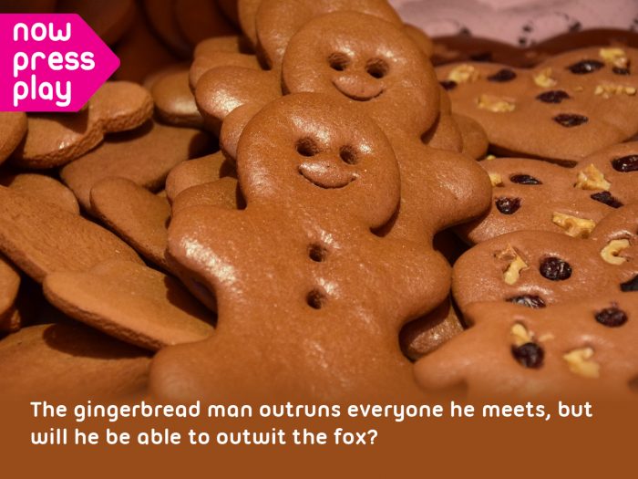 A pile of gingerbread people, from Now Press Play's The Gingerbread Man Experience. Caption: The gingerbread man outruns everyone he meets, but will he be able to outwit the fox?