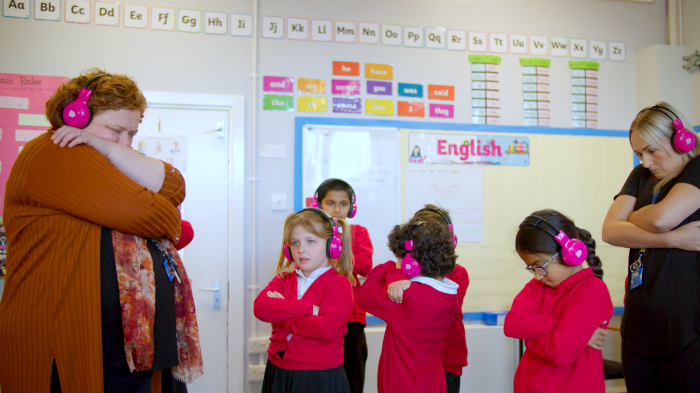 Children in Parklands School's Resource Provision act out a Now Press Play Experience in their classroom.