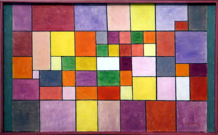 Paul Klee painting featuring many coloured squares arranged together.