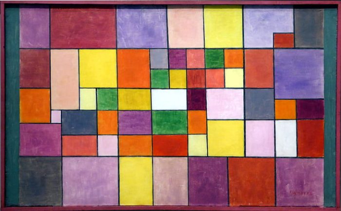 Paul Klee painting featuring many coloured squares arranged together.